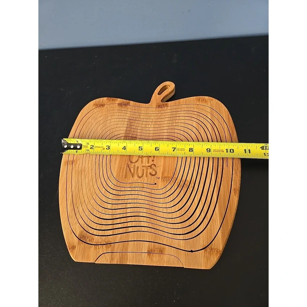 OH NUTS! Apple shaped Wooden coiling collapsing fruit nut basket Trivet‎ Novelty